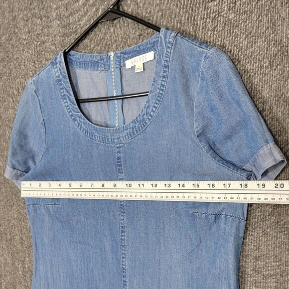 Spense Dress Womens S Blue Chambray Short Sleeve Scoop Neck Knee Length Shift - Picture 5 of 12